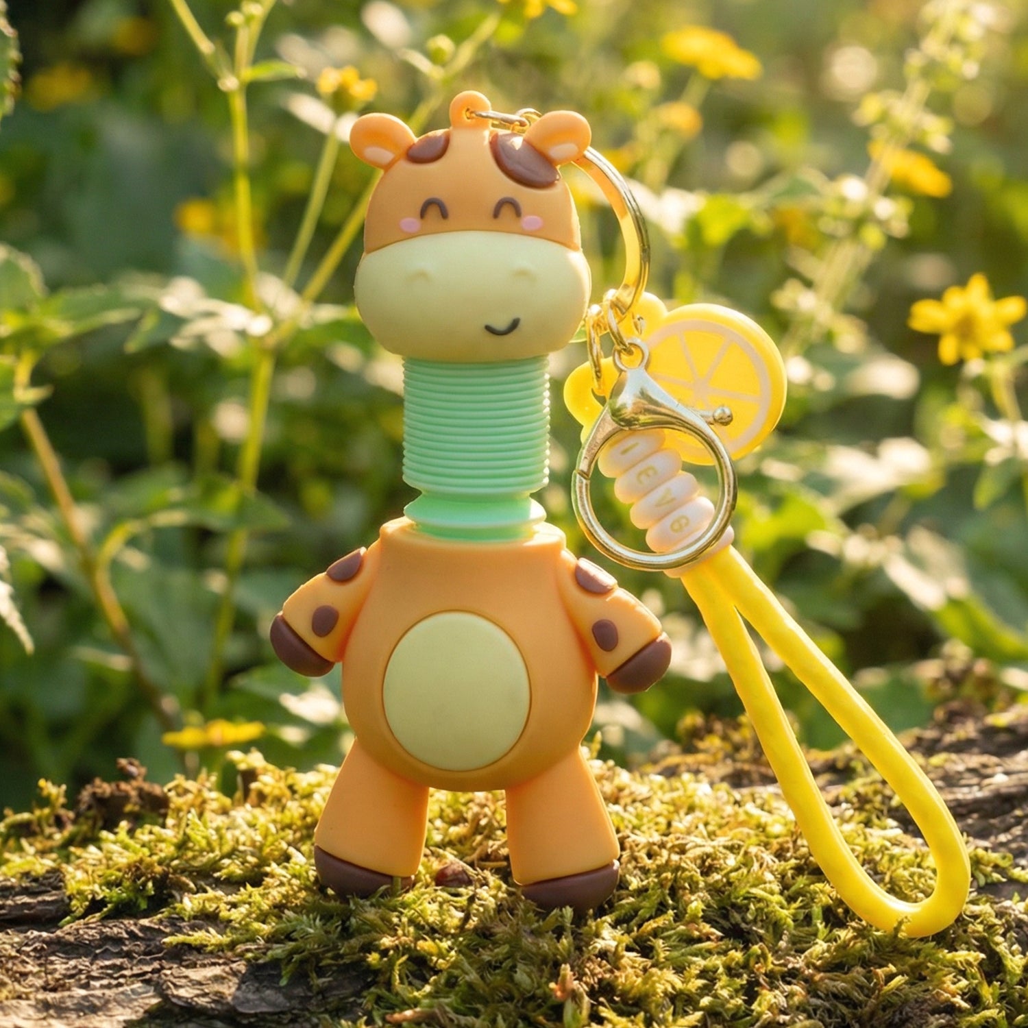 Giraffe keychain focusing on polished smooth surface finish