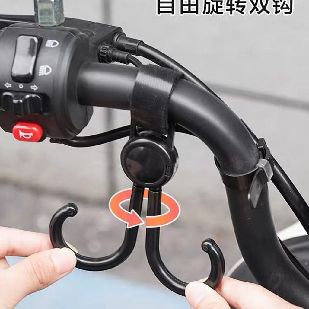 Black 360-degree rotating stroller hook, ready for installation.