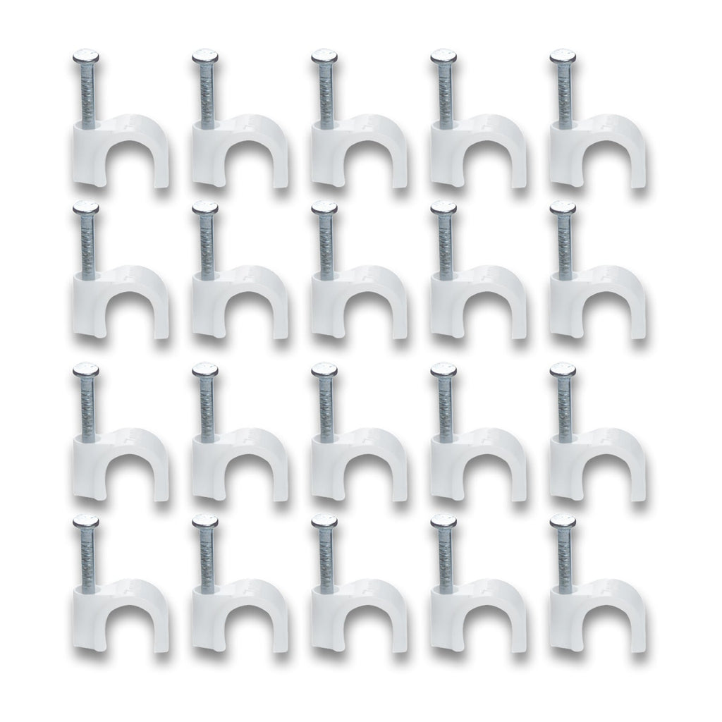 Durable plastic cable clip with steel nail for wall-mounted cable management