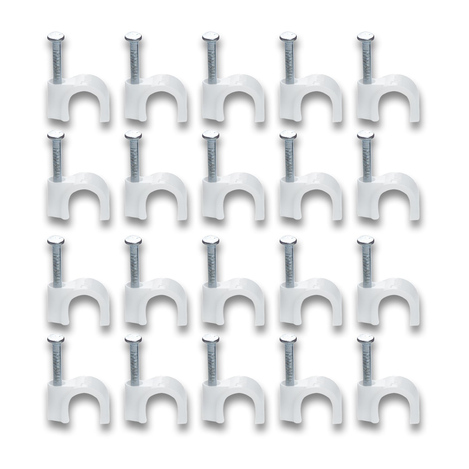 Durable plastic cable clip with steel nail for wall-mounted cable management