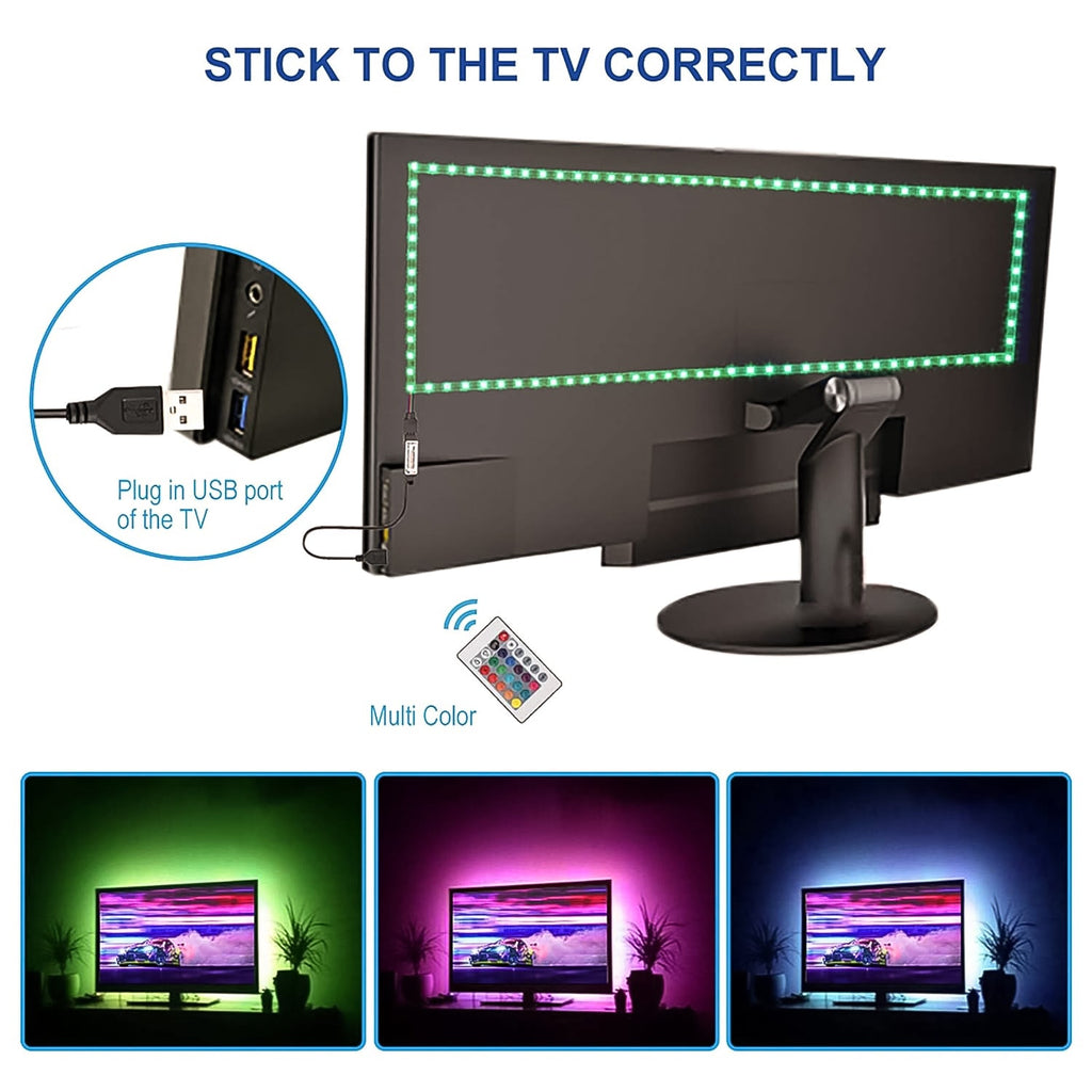 Detailed view of the 3-meter RGB LED strip lights with adhesive backing.