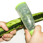 Hand holding the easy-grip vegetable peeler, emphasizing its ergonomic design.