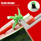 Detailed view of the windmill slicer mechanism of the watermelon cutting tool.