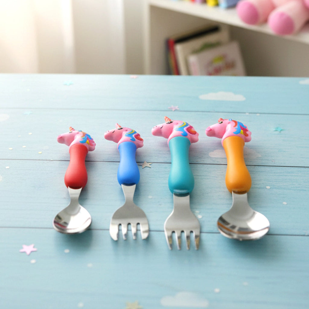 Cute unicorn cutlery for kids' self-feeding learning