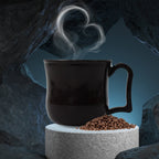 Elegant black plastic coffee mug, versatile for both hot coffee and cold drinks.