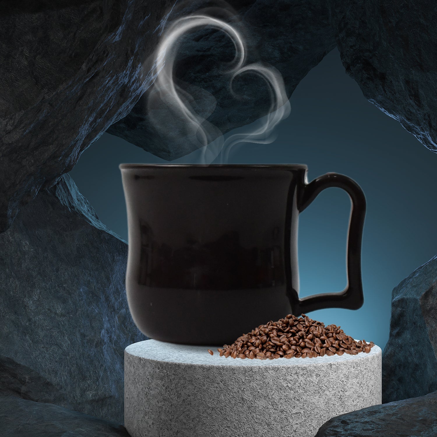 Elegant black plastic coffee mug, versatile for both hot coffee and cold drinks.