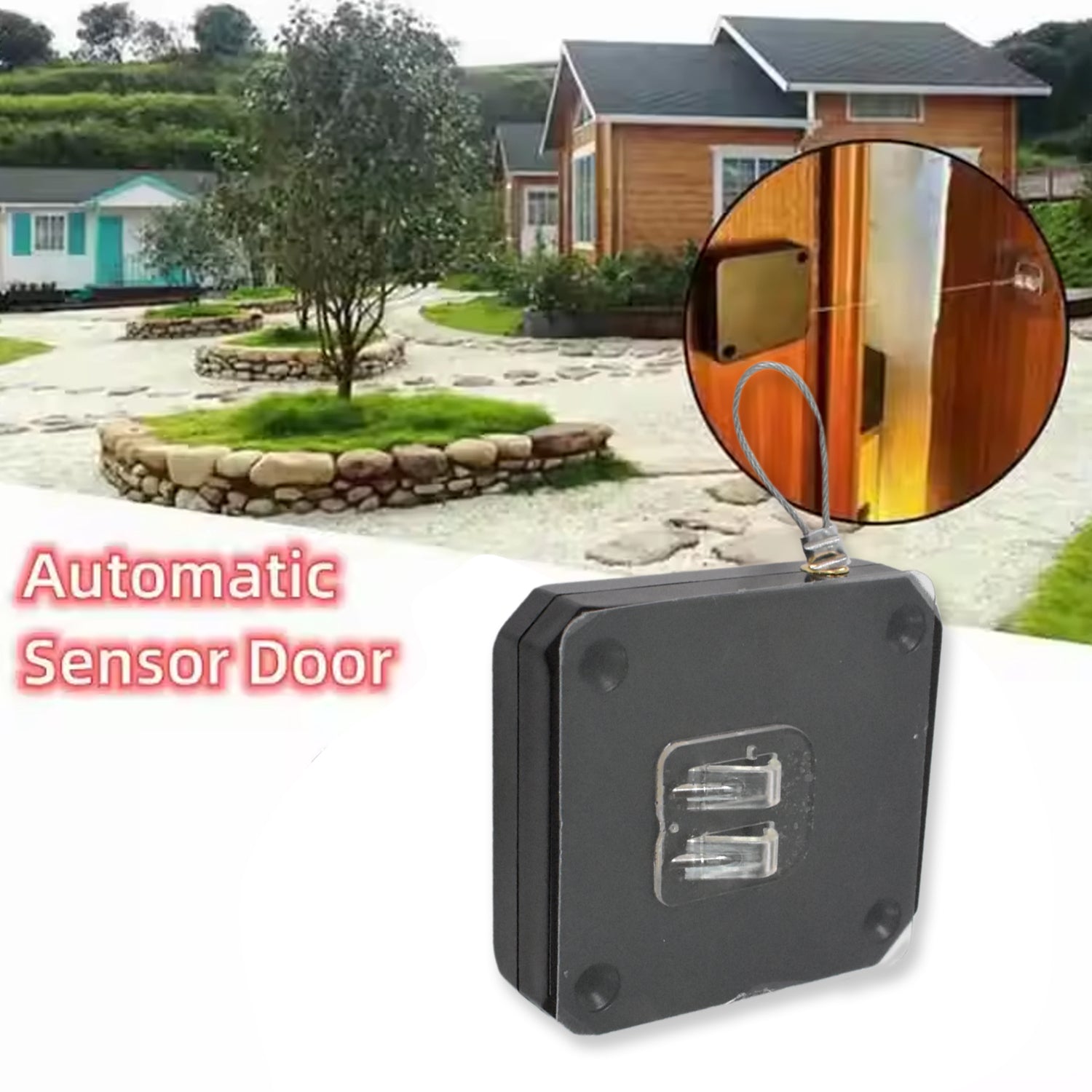 Side view of the automatic door closer, highlighting its sleek profile.