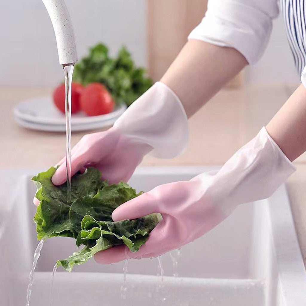 Rubber cleaning gloves used for kitchen and laundry tasks
