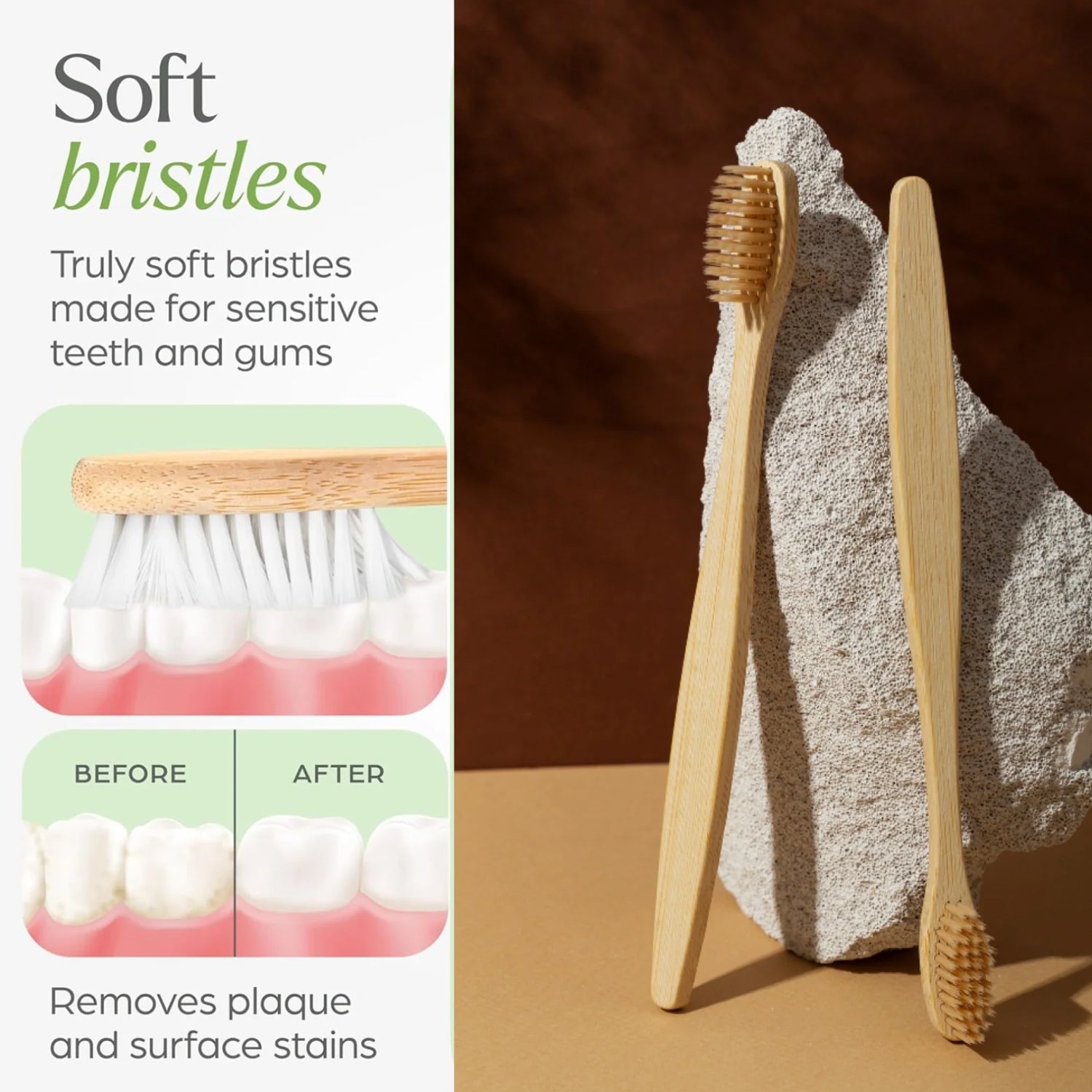Bamboo toothbrush holder mounted on bathroom wall for space-saving