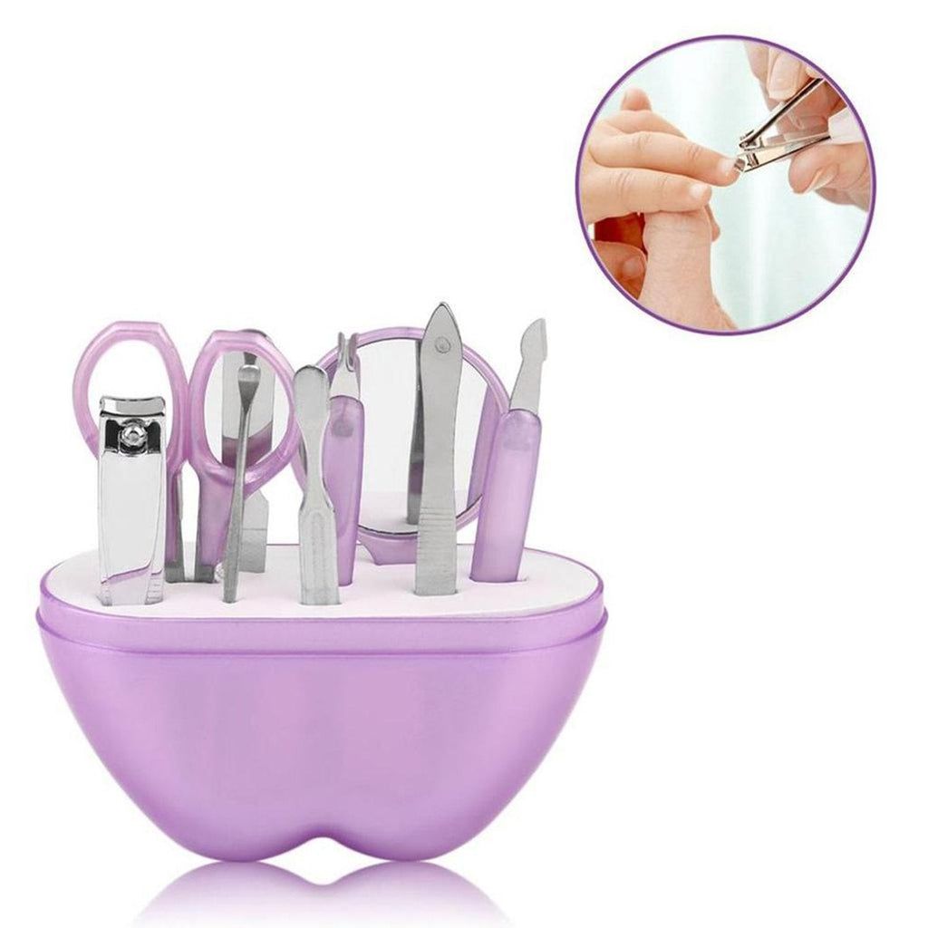 Elegant pink apple-shaped case for the complete nail grooming set.