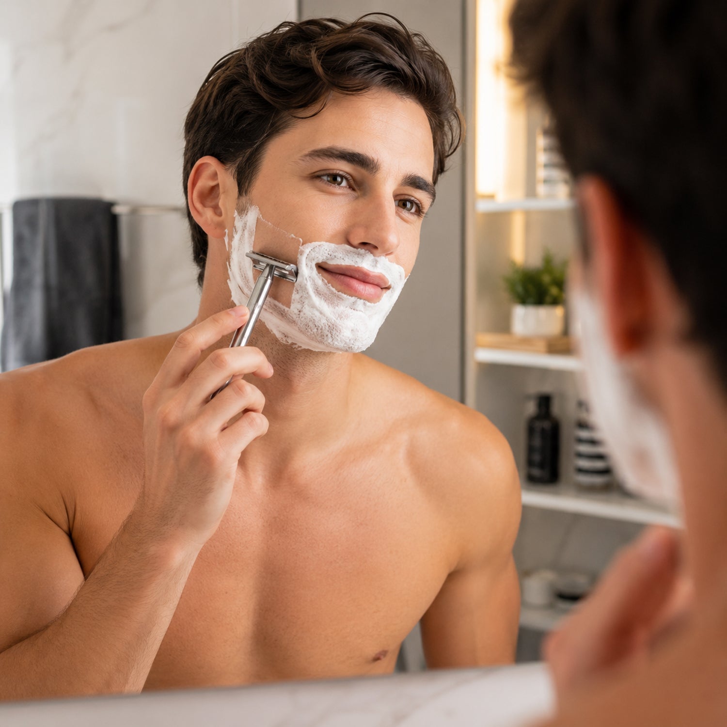 Reusable manual safety razor with ergonomic grip