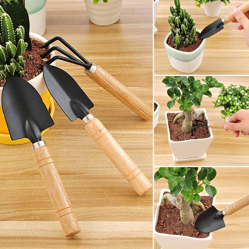 Overhead view of the 3-piece XcelCraft Garden Tool Set for home gardeners.