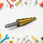 Close-up of the efficient flute design on the HSS Step Drill Bit for smooth chip removal.