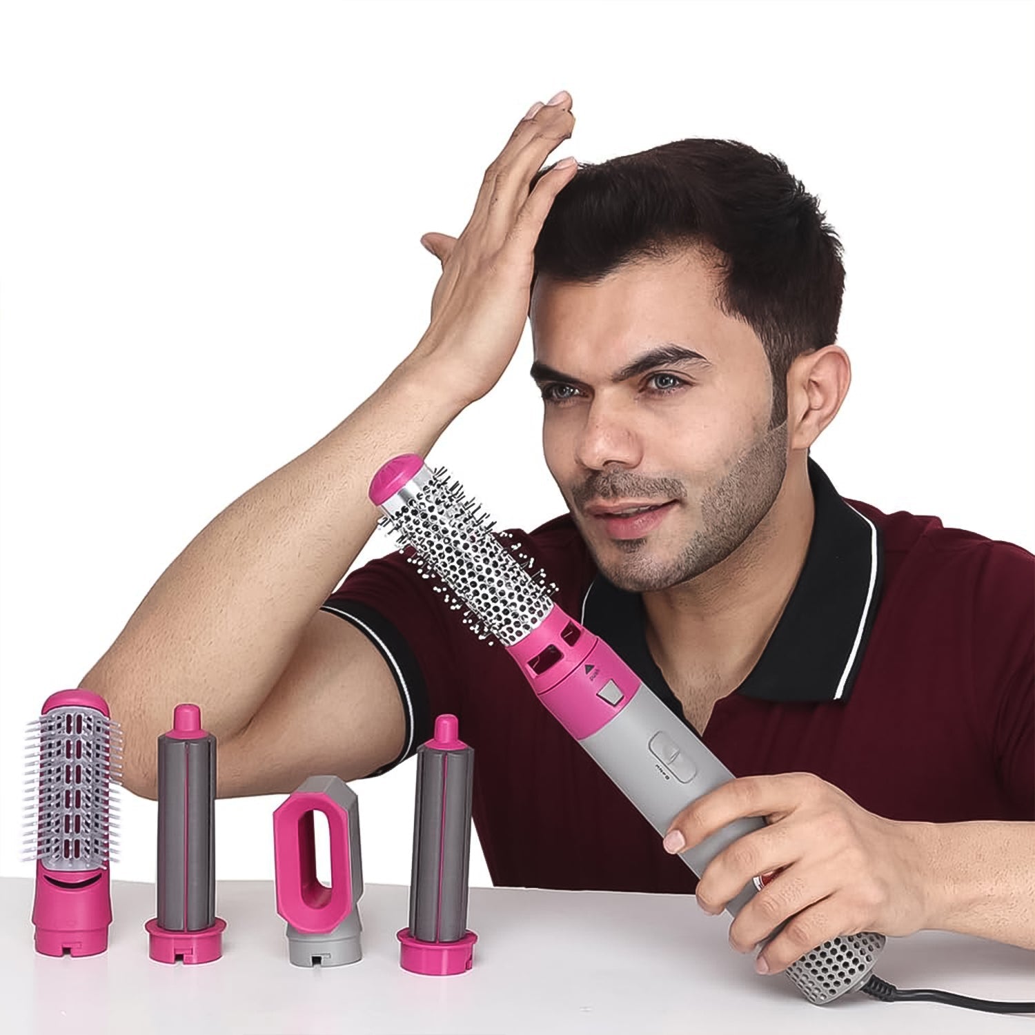 Set of 5 In 1 Hair Dryer Brush styling tool accessories displayed