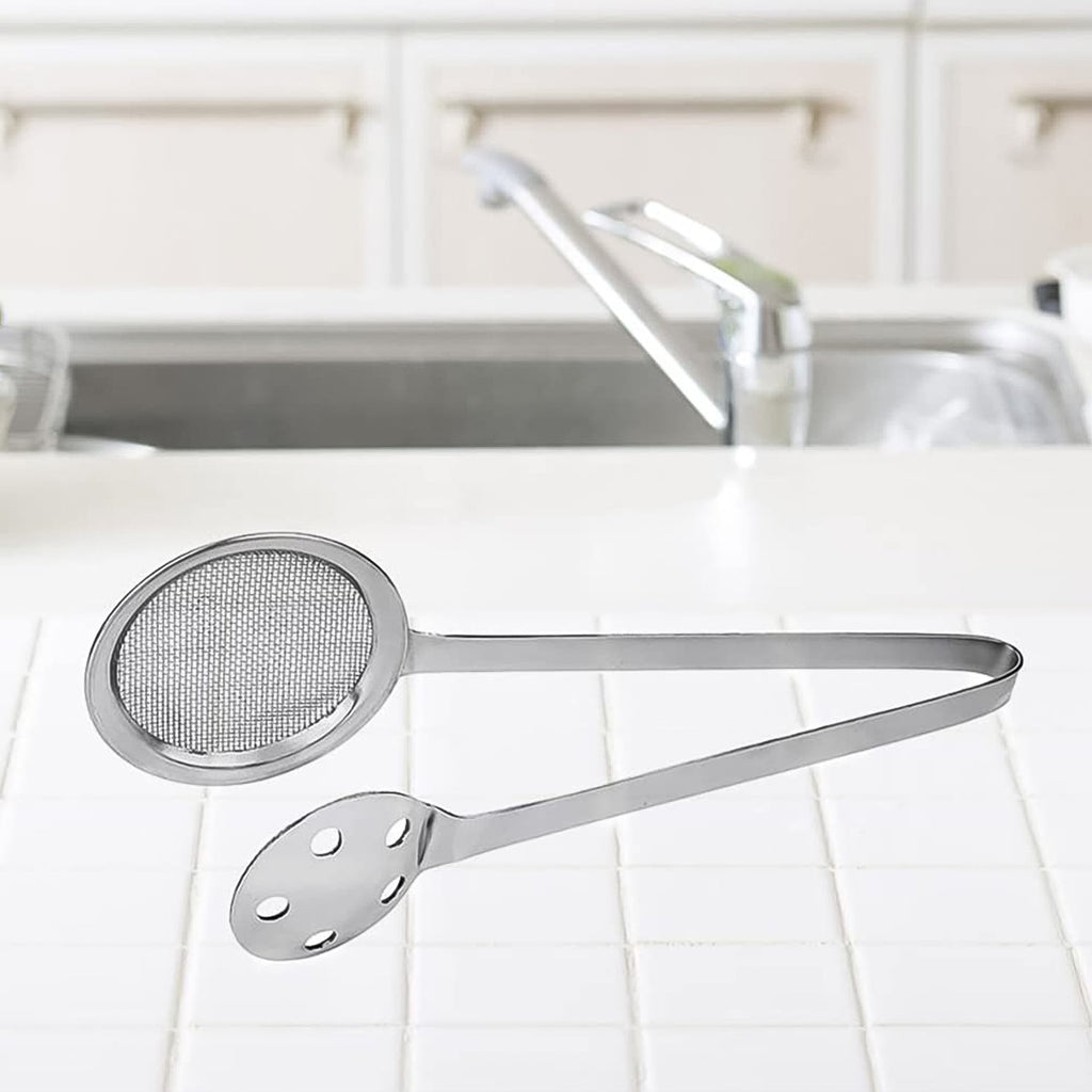 Apex skimmer tong kitchen utensil in polished stainless steel for cooking