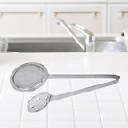 Apex skimmer tong kitchen utensil in polished stainless steel for cooking