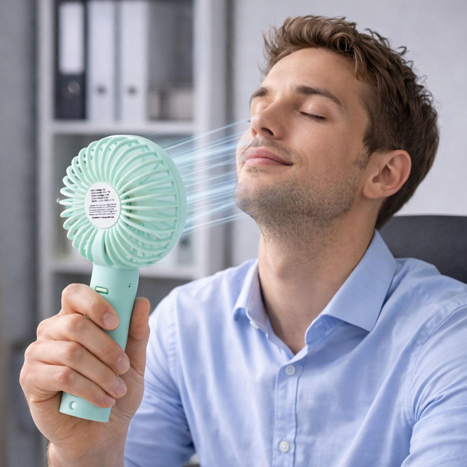 Close-up of the safe fan blades, designed for efficient and quiet airflow.