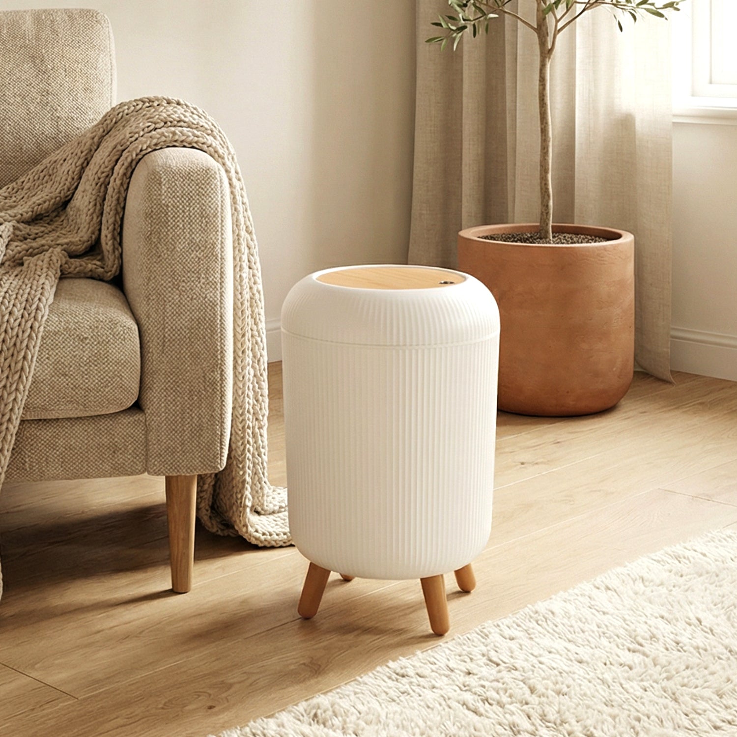 Lightweight household garbage bin with hinged lid