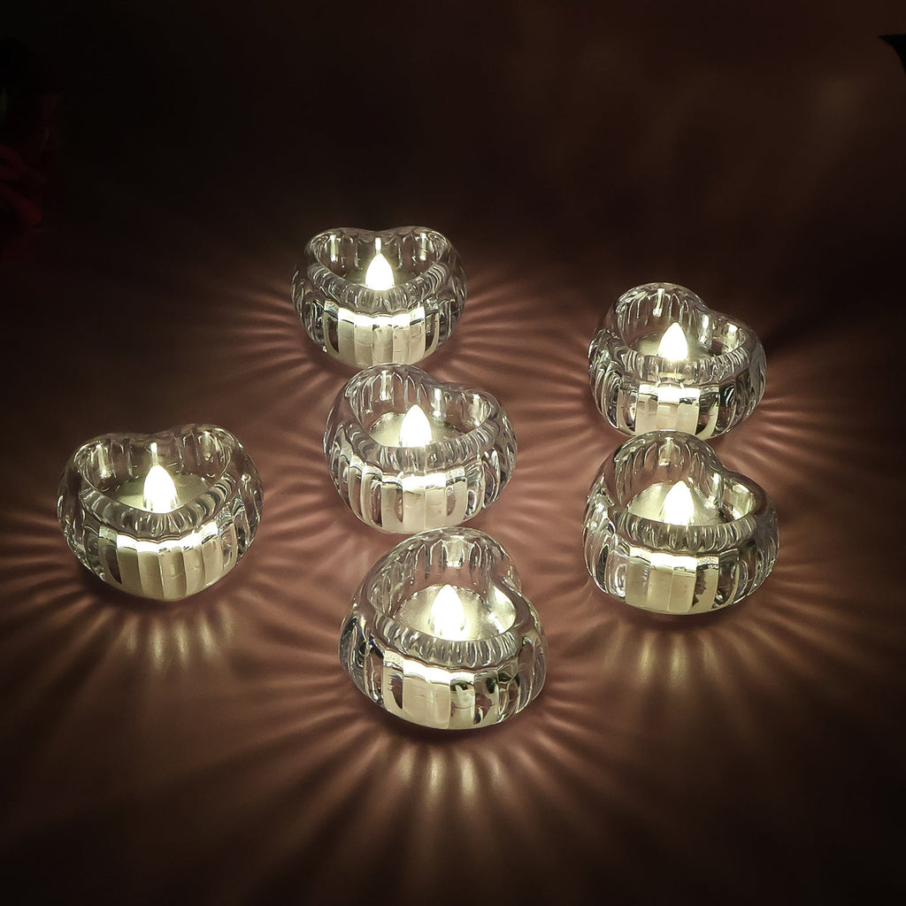Decorative battery operated LED crystal style tealight candles in use