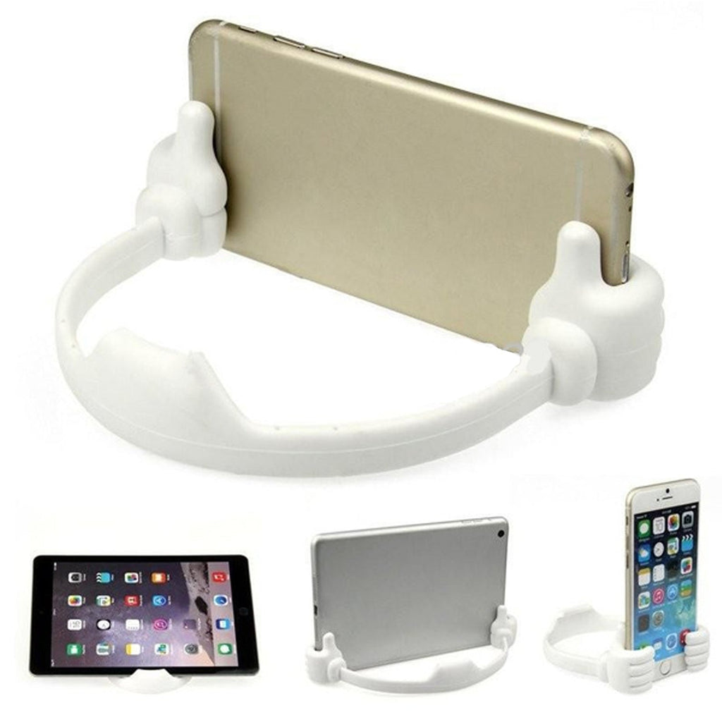Stylish hand shape mobile stand providing hands-free phone support in a modern office.