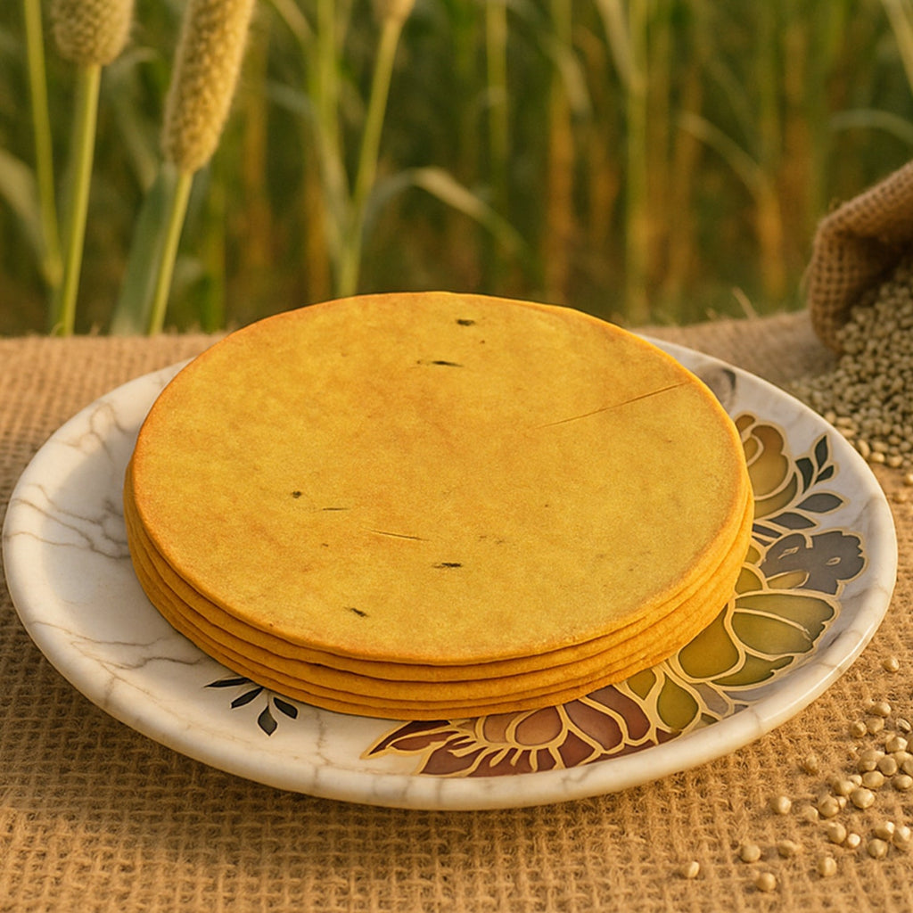 Maniarr's Chatpata Bajri Khakhra, a delicious crunchy pearl millet snack, served on a plate.