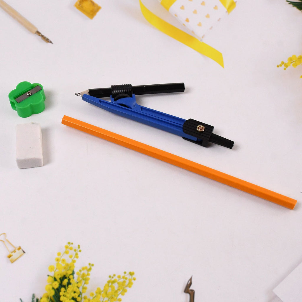 Close-up of protractor and compass from the versatile 9-in-1 drawing instrument set by VoltDesk.