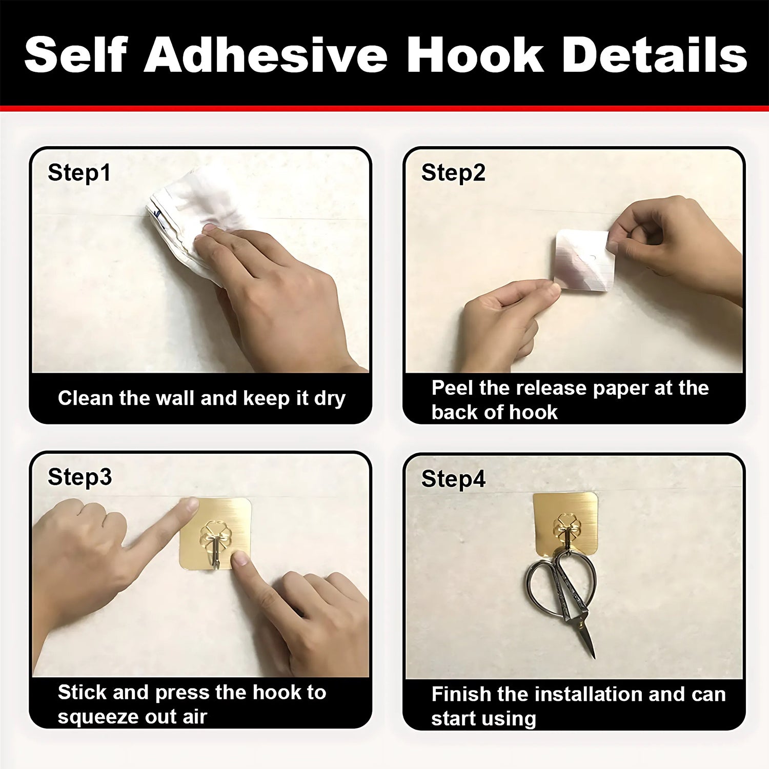 Water and oil resistant sticky wall hooks in use