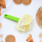 Close-up of the durable plastic dough cutter roller preparing pastry.