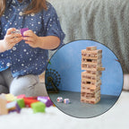 Two dice and wooden blocks close-up from Tumbling Tower Game Set