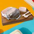 Leak-proof lunch box with three compartments and transparent lid