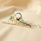 Decorative floral hair claw clip with pearl chain