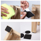 Various sizes of square self-adhesive furniture pads for different furniture types.