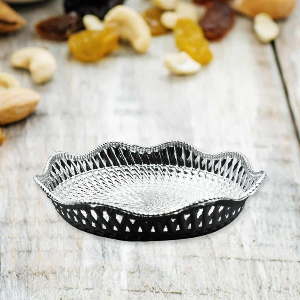 Multipurpose round platter for serving dry fruits and snacks.