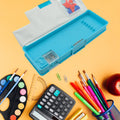 Cartoon multifunction kids geometry box with calculator and sharpener.