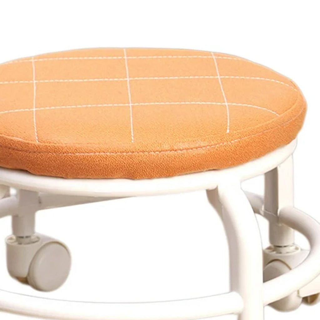 Top-down view of the round low height rolling stool, ready for use.