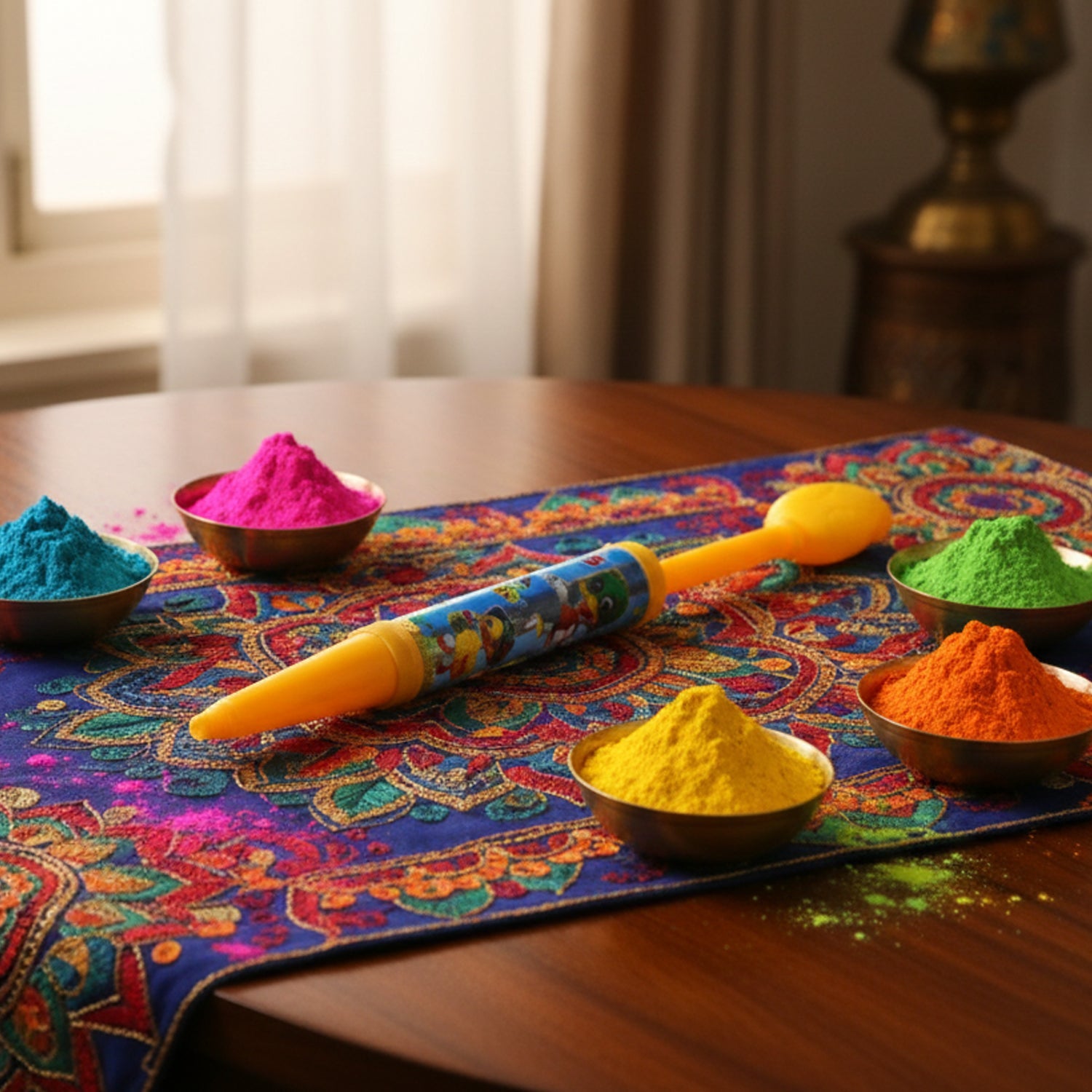 Festival-themed long range water spray gun for outdoor Holi celebrations
