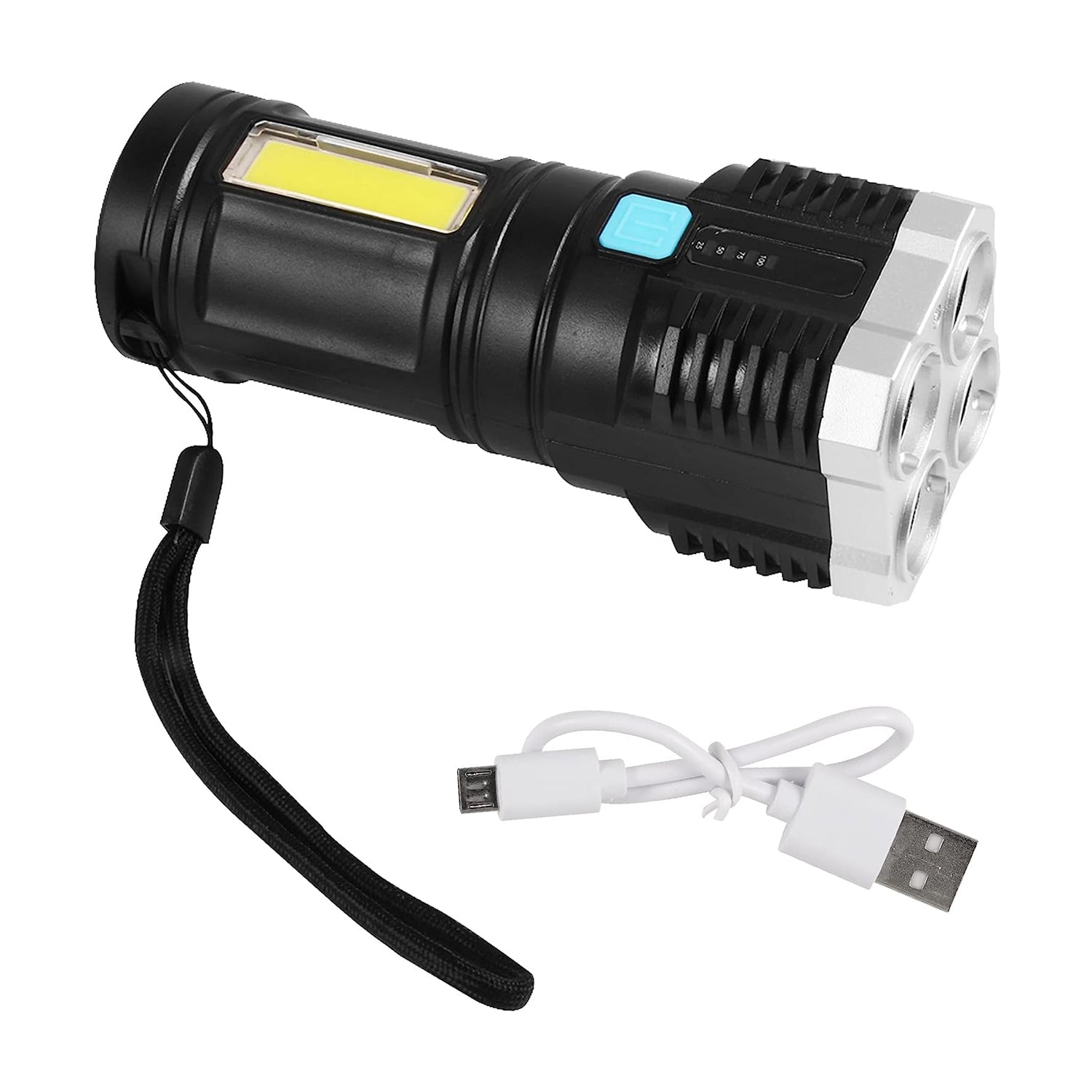 The 800 lumens flashlight illuminates a dark outdoor scene, demonstrating its long-distance beam.