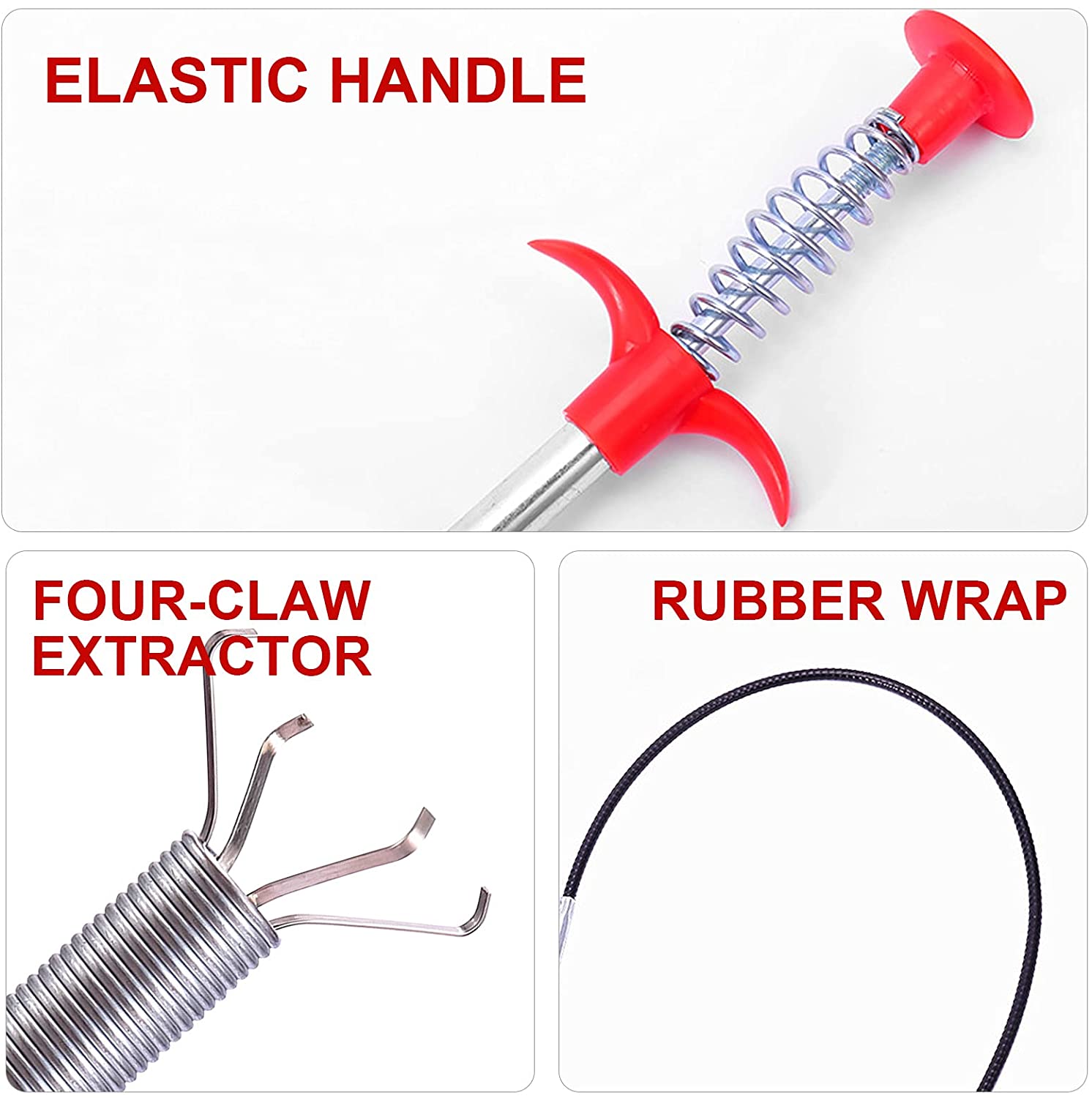Drain cleaning brush extended to show its 160 cm length for deep pipes.