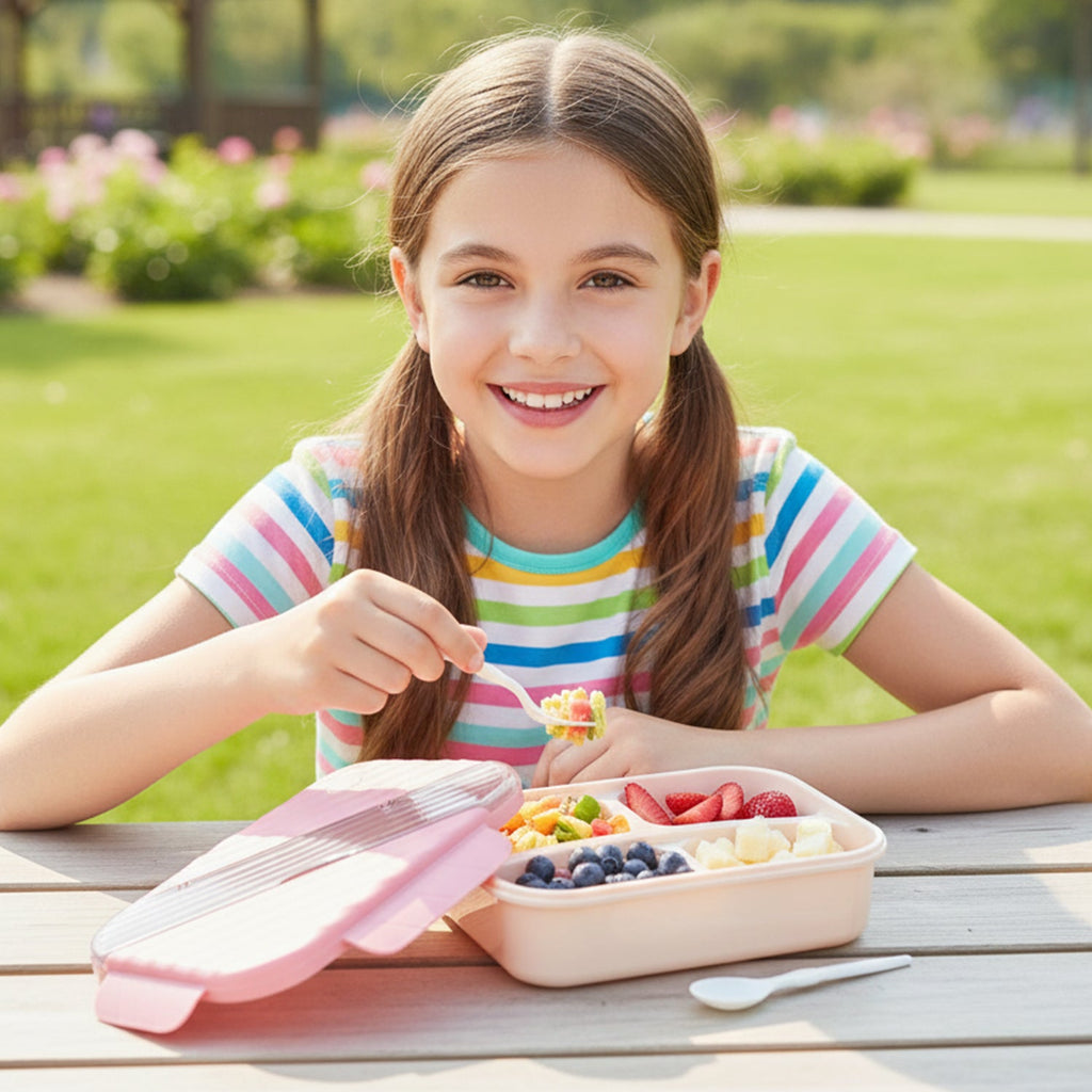 School lunch container designed for easy carrying and organized meals