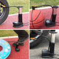 Portable foot bike pump with pressure gauge for accurate tire inflation.