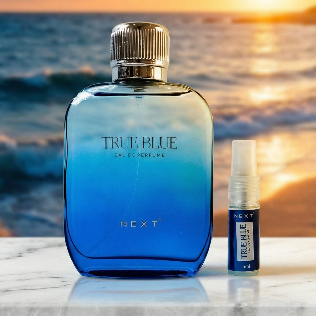 Elegant front view of True Blue perfume bottle