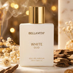 Elegant white perfume bottle with golden details