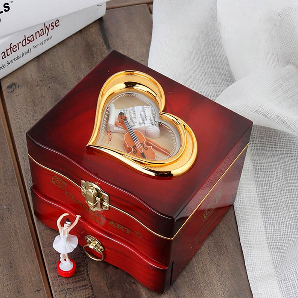 Side profile of the compact Ballerina Music Box, demonstrating its portable size.