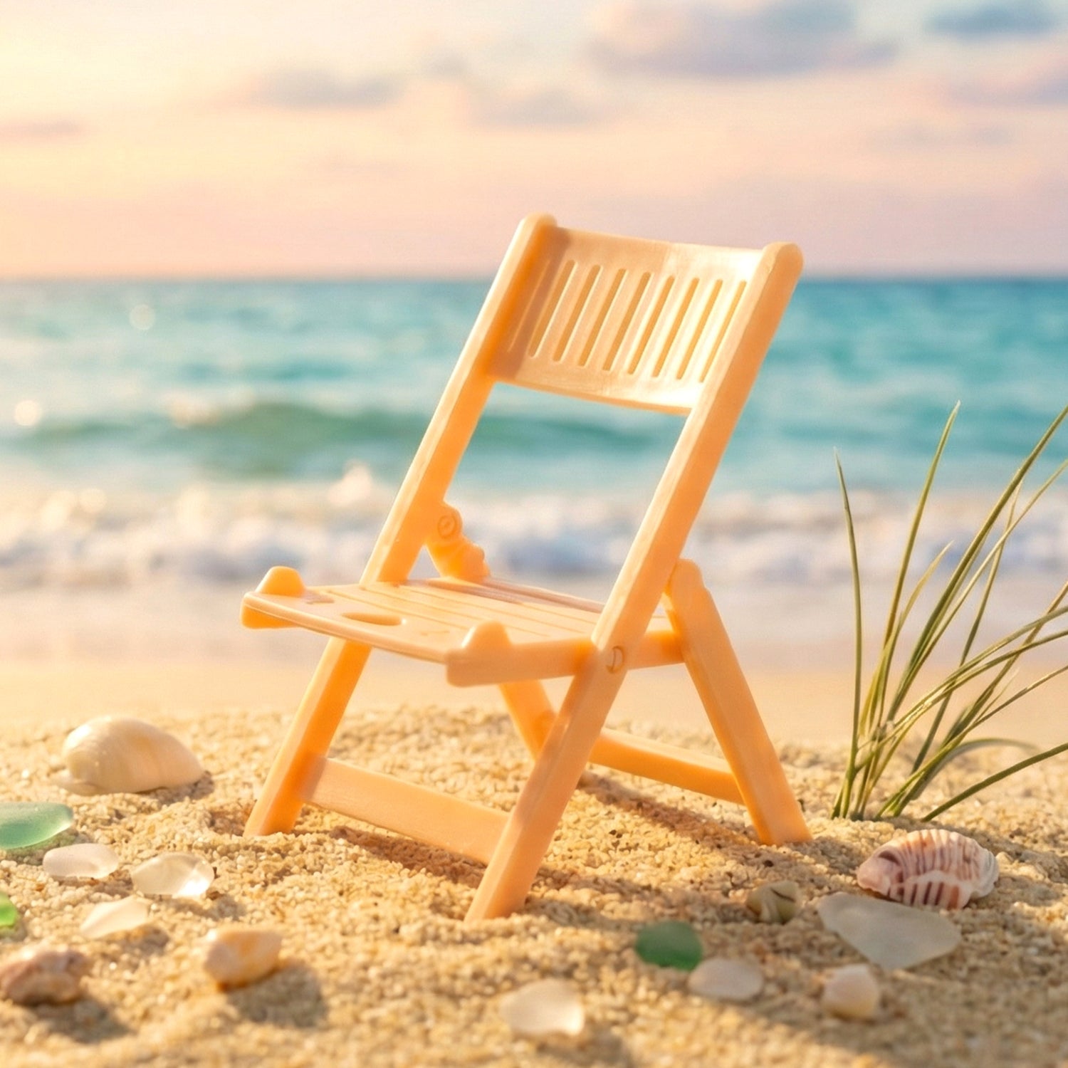 Portable mini chair shape phone stand holder in peach