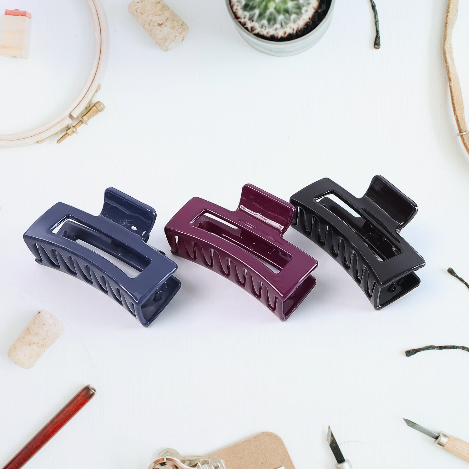 Durable matte rectangular hair clamp in assorted colors