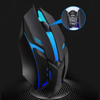 Close-up side profile of the wired optical mouse, emphasizing its comfortable grip.