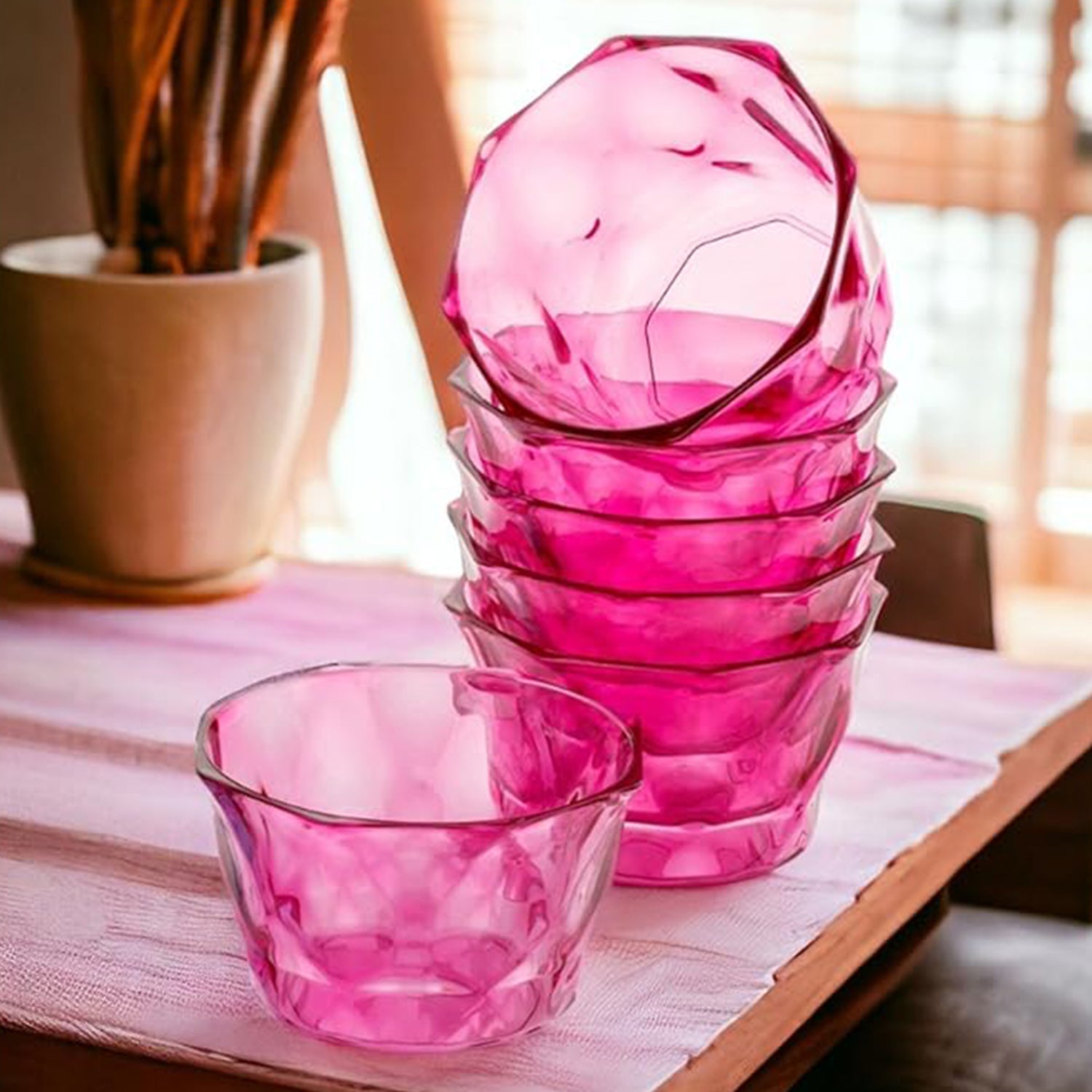 Side profile of a sturdy plastic diamond shape ice cream serving bowl.