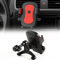 Front view of a black car mobile holder mounted on an air vent, holding a smartphone securely.