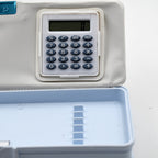 Fun art-themed magnetic pencil box with an integrated calculator and sharpener.