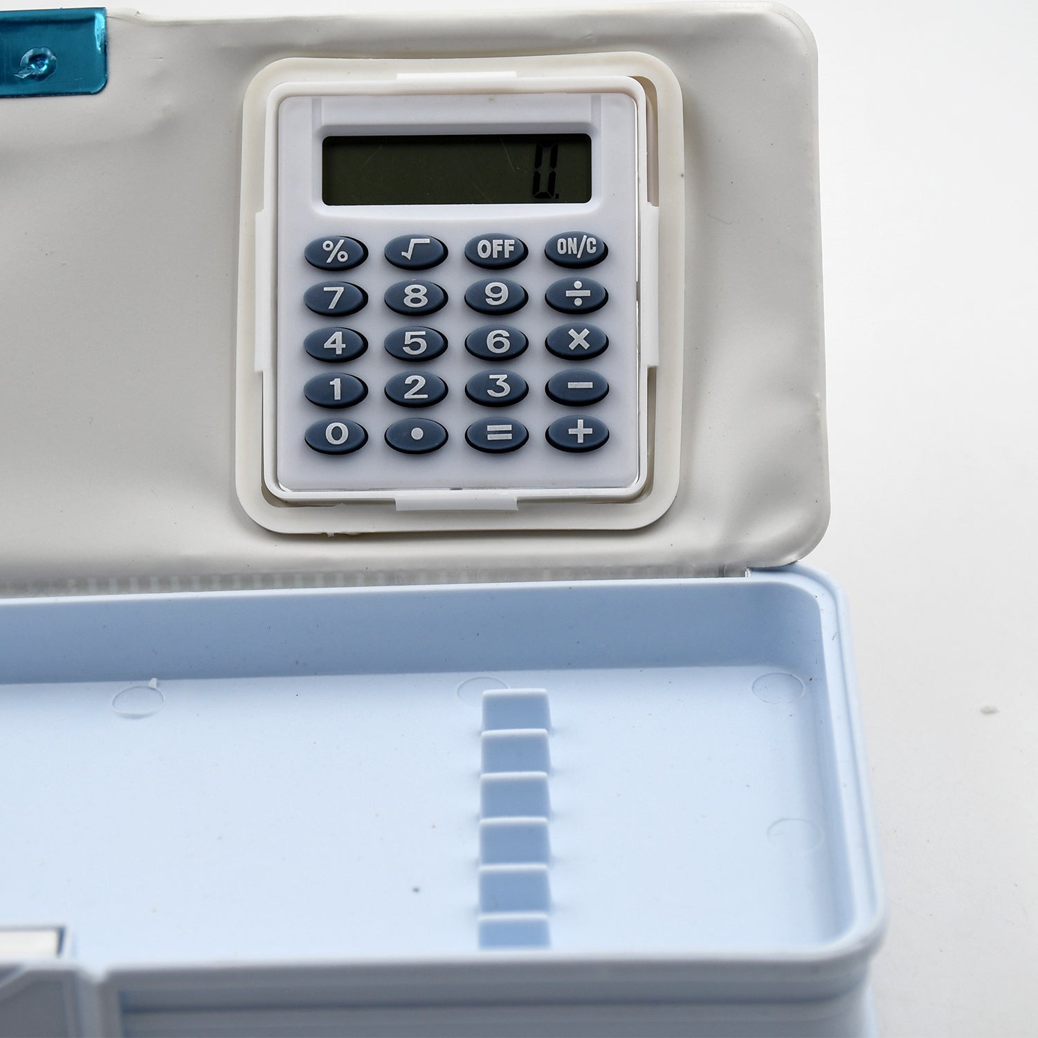 Fun art-themed magnetic pencil box with an integrated calculator and sharpener.